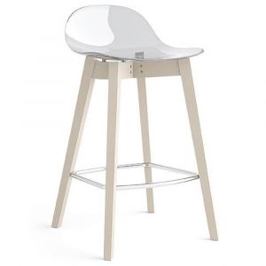 Tabouret ACADEMY structure bois assise plastique transparent