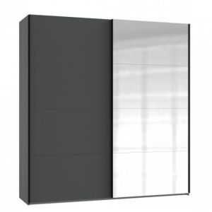 Armoire coulissante RONNA 1 porte graphite 1 porte miroir poign&eacute;es noires largeur 135 cm