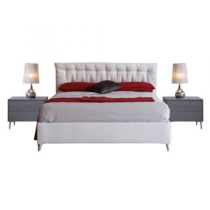 Lit coffre GLORIA couchage 160x200 cm tissu Secret aspect cuir blanc