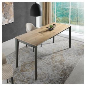 Table repas extensible GEO 6 couverts 120/190x90cm pieds noirs plateau chêne noueux