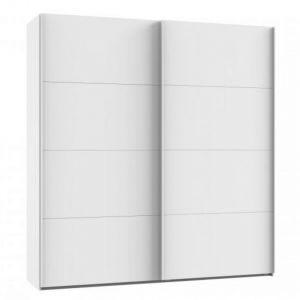 Armoire portes coulissantes RONNA blanc poign&eacute;es aluminium mat largeur 135 cm