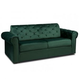 Canap&eacute; 2-3 places CHESTERFIELD Convertible Express 120 cm sommier lattes matelas 16 velours vert
