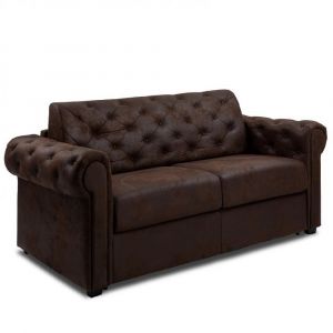 Canap&eacute; lit 2-3 places CHESTERFIELD Convertible Express 120cm microfibre Vintage