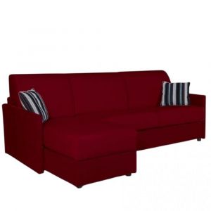 Canapé d'angle fixe réversible SUN 232 cm méridienne coffre accoudoirs fins microfibre antara bordeaux