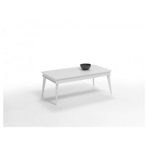 Table basse relevable KITA 110 x 60 x 41 cm  pieds m&eacute;tal plateau laqu&eacute; blanc