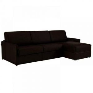 Canapé d'angle fixe  réversible SUN 252 cm méridienne coffre accoudoirs fins cuir regent chocolat
