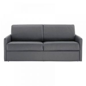 Canap&eacute; lit 3 places SUN convertible EXPRESS 140cm cuir vachette gris graphite  matelas &eacute;paisseur 16cm