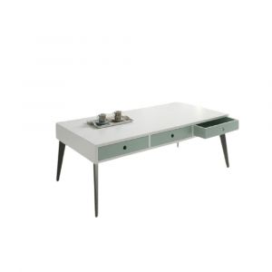 Table basse CASIA 120 x 60 x 45 cm  pieds m&eacute;tal noir plateau laqu&eacute; blanc