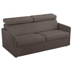 Canap&eacute; convertible 3 places PARIS en microfibre marron couchage 140cm express matelas 16 cm