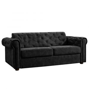 Canap&eacute; lit 3-4 places CHESTERFIELD Express convertible EXPRESS 160 cm sommier lattes RENATONISI velours noir