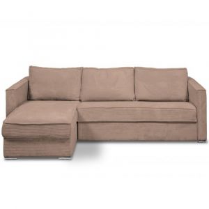 Canapé d'angle réversible  ARLES convertible express 120cm sommier métal matelas 22cm velours côtelé zoom caramel