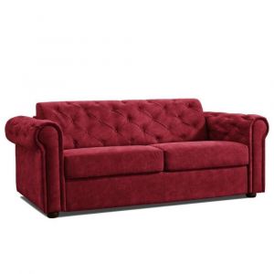 Canap&eacute; lit 3 places CHESTERFIELD Convertible Express 140 cm matelas 18 cm velours rouge