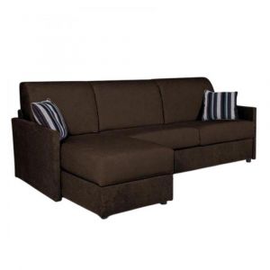 Canapé d'angle fixe  réversible SUN 232 cm méridienne coffre accoudoirs fins tweed luna chocolat
