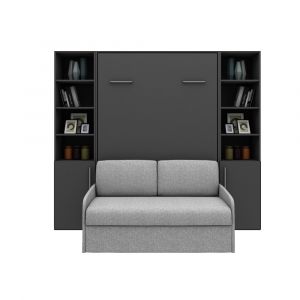 Lit escamotable vertical canap&eacute; avec 2 armoires demi-porte MULTIMO SOFA couchage 140x200cm anthracite