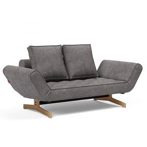 INNOVATION LIVING Canapé design GHIA WOOD convertible 80x210 cm tissu Avella Warm Grey