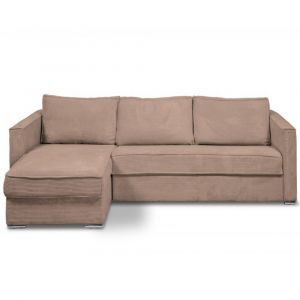 Canapé d'angle réversible  ARLES convertible express 140cm sommier métal matelas 22cm velours côtelé zoom caramel