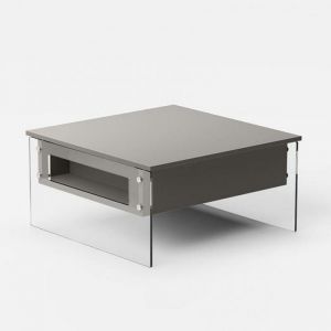 Table basse relevable LONDON  80x70x40/65cm pi&eacute;tement verre plateau stratifi&eacute; gris tourterelle