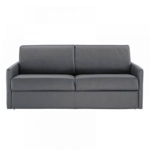 Canap&eacute; lit 2-3 places SUN convertible EXPRESS 120cm cuir vachette gris  matelas &eacute;paisseur 16cm