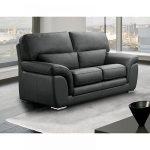 CLOE canap&eacute; fixe  cuir vachette 2 places gris fonc&eacute;