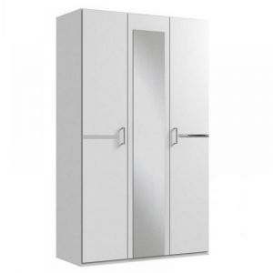 Armoire 3 portes miroir CARAMELLA largeur 135 cm blanc rechampi chrome brillant.