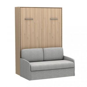 Lit escamotable vertical canap&eacute; MULTIMO couchage 160x200cm ch&ecirc;ne