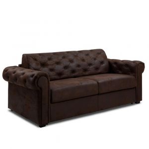 Canap&eacute; lit 3 places maxi CHESTERFIELD Convertible Express 160cm sommier lattes microfibre Vintage