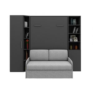 Lit escamotable vertical 140cm MULTIMO SOFA avec canap&eacute; armoire 1 porte colonne 5 niches armoire demi-porte anthracite