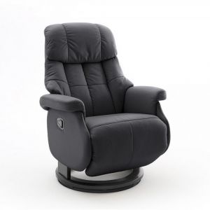 Fauteuil relax manuel PABLO assise confortable en cuir noir pi&eacute;tement bois