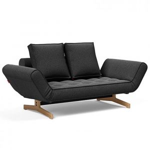 INNOVATION LIVING Canapé design GHIA WOOD convertible 80x210 cm tissu Bouclé Charcoal