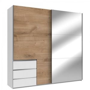 Armoire coulissante LISBETH 1 porte ch&ecirc;ne 1 miroir 3 tiroirs 250 x 236 cm hauteur
