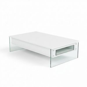 Table basse relevable LONDON  110x70x40/65cm pi&eacute;tement verre plateau stratifi&eacute; blanc mat