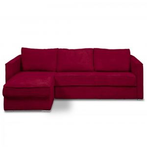 Canapé d'angle réversible  CANNES convertible express 120cm sommier métal matelas 16cm velours côtelé zoom rouge