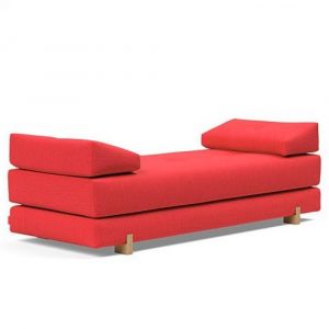 Méridienne design SIGMUND WOOD convertible lit 160x200 cm pieds chêne tissu Elegance Rouge