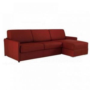 Canapé d'angle fixe  réversible SUN 252 cm méridienne coffre accoudoirs fins cuir regent bordeaux