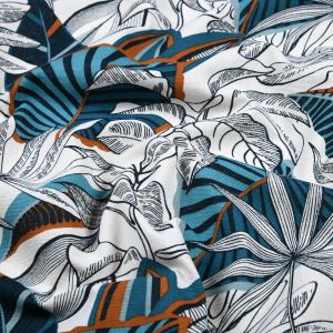 Tissu bachette enduit imprimé nature luxuriante touche colorée bleu - Mondial Tissus