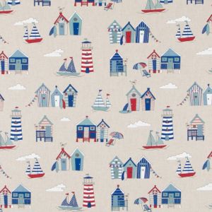 Tissu coton &eacute;pais cabines de plage bleues - Mondial Tissus