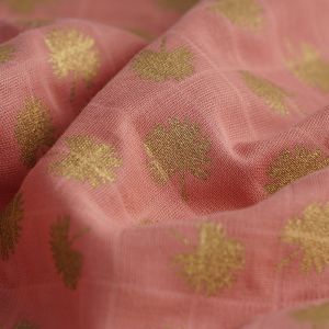 Tissu lange fleurs dor&eacute;es rose - MT - Mondial Tissus