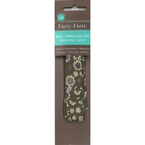 Biais thermocollant 20mmx2m tissu fleuri vert kaki - Frou Frou - Mondial Tissus