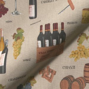 Tissu bachette linenlook vin et raisin fond écru - Mondial Tissus