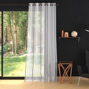 Tissu voilage blanc &agrave; rayures grises - 300cm - Mondial Tissus