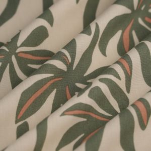Tissu popeline viscose palmier vert écru - Mondial Tissus