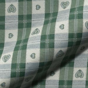 Tissu jacquard melang&eacute; vert tartan coeur montagne - Mondial Tissus