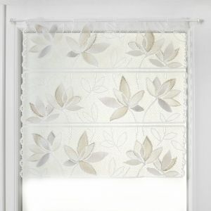 Voilage modulable maille fleurs taupe 60 cm - Mondial Tissus