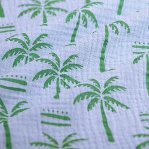 Tissu double gaze palmier vert bleu - MT - Mondial Tissus