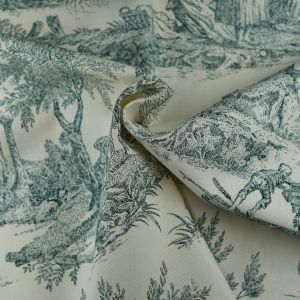 Tissu coton toile de jouy romantique vert 280 cm - Mondial Tissus