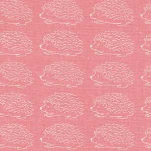 Tissu japonais bachette coton lin rose motif hérissons beige - Mondial Tissus