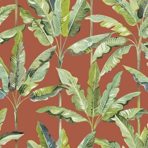 Tissu bachette épaisse palmier Exotica fond rouge tomette 280cm - Thevenon - Thevenon - Mondial Tissus