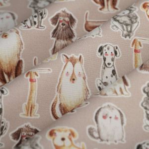 Tissu bachette chiens crayonn&eacute;s beige - Mondial Tissus
