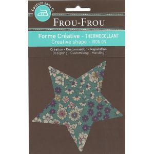 Thermocollant en forme d'étoile avec un imprimé fleuri bleu - Frou Frou - Mondial Tissus