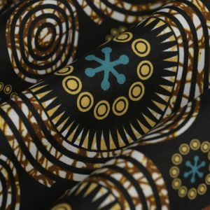 Tissu Wax m&eacute;daillon bleu brun - Mondial Tissus